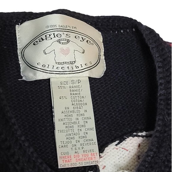 Vintage Eagle's Eye Cardigan Sweater Patriotic Red White & Blue 4th July Sz S - Picture 10 of 10